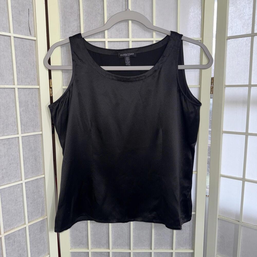Eileen‎ Fisher Black Minimalist Designer 100% Silk Camisole Tank Blouse P Small